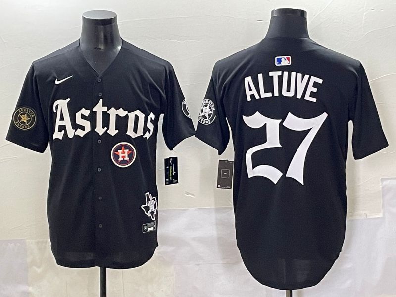 Men 2025 Houston Astros 27 Altuve Black Five generations Joint Name Nike MLB Jersey style 21